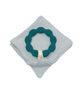 Anneau de dentition bleu canard et lange bleu ciel